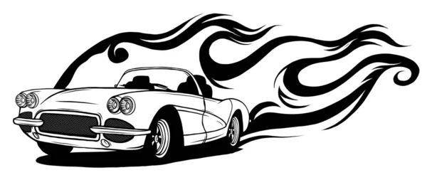 Plantilla de diseño de coche deportivo retro Fiery. ilustración Vector . — Vector de stock