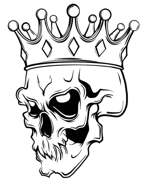Hand drawn king skull wearing crown. Vector illustration — Stock Vector