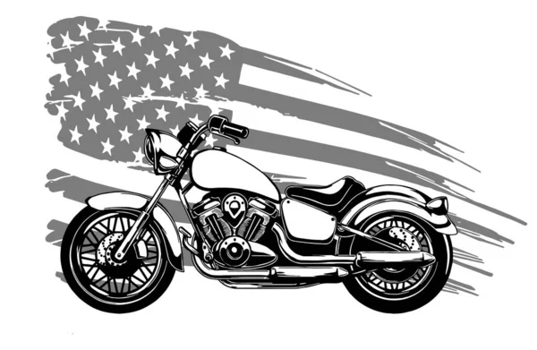 Motociclista velho e motocicleta retro no vetor bandeira americana —  Vetores de Stock