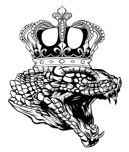 Cobra vintage desenhada à mão com arte de tatuagem Crown. Ilustração vetorial isolada. Design envelhecido estilo linear . — Vetor de Stock