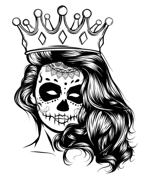 Day of dead girl black and white vector illustration — Stock Vector