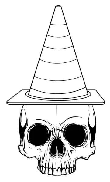 ベクターイラストペーパーステッカー頭蓋骨とハロウィンのアイコン魔女の帽子 — ストックベクタ
