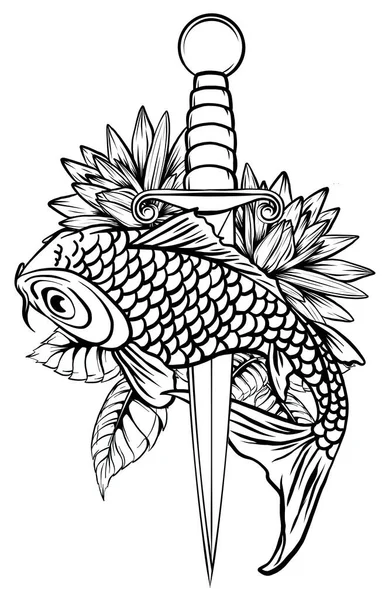 Ilustración de peces koi. Dibujo vector. ilustración vectorial motivo japonés. Fondo japonés. mano dibujada de japón . — Vector de stock
