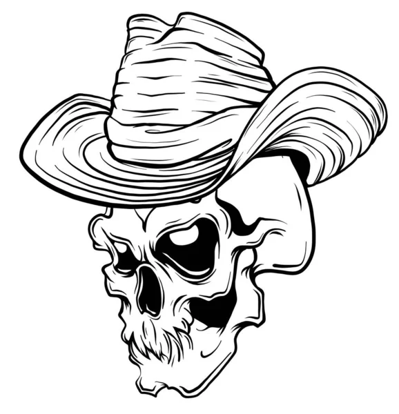 Crâne en chapeau de cow-boy noir illustration vectorielle — Image vectorielle