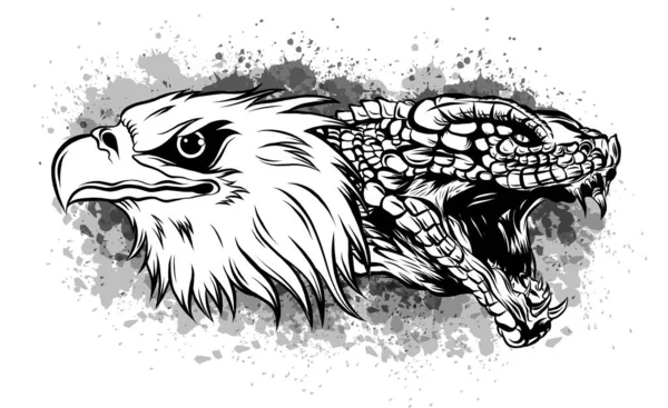 Αετός πολεμάει φίδι. Διάνυσμα στυλ τατουάζ — Διανυσματικό Αρχείο
