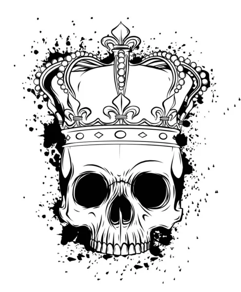 Crânio rei desenhado à mão usando coroa. Ilustração vetorial —  Vetores de Stock