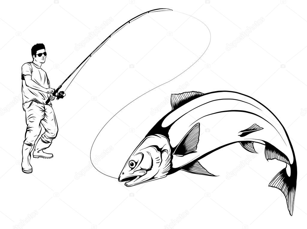 Fisherman caught fish vector illustration design art