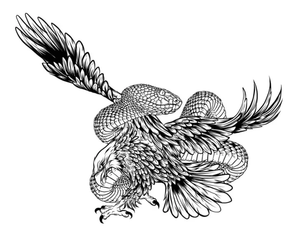 Aquila lotta Serpente vettore illustrazione disegno arte — Vettoriale Stock