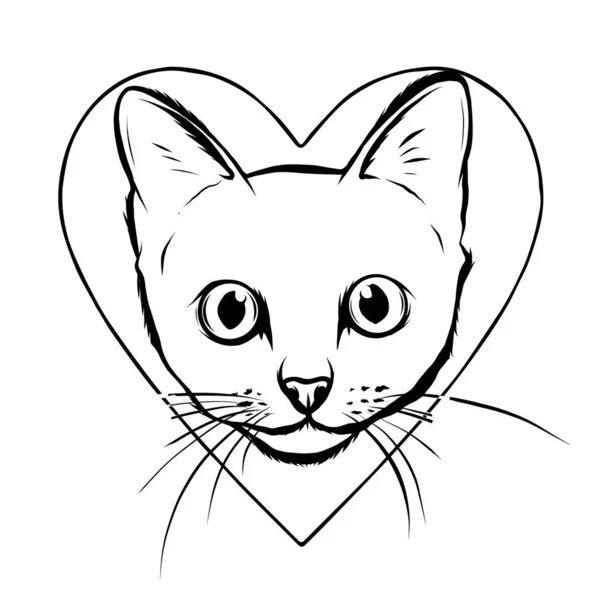 Czarny kot z kreskówki gryzie wielkie serce. — Wektor stockowy
