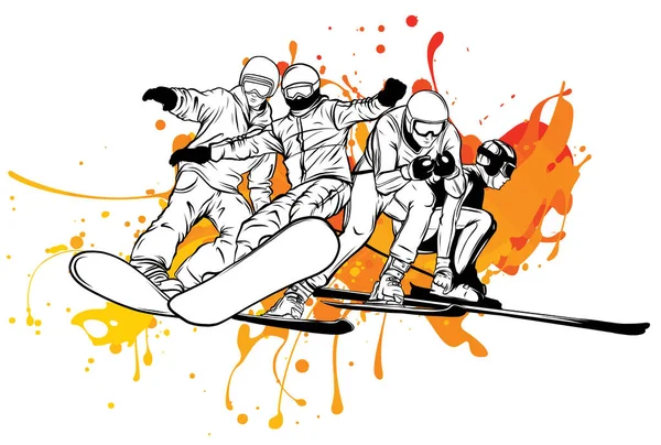 Vector set of skiers. People skiing design elements isolated on white background. — ストックベクタ