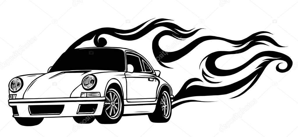 European classic sports car silhouettes, outlines, contours. vector