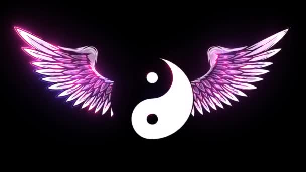 Traditional Chinese Yin-Yang symbol with raised up wings — Stock Video