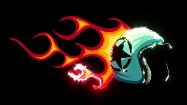 Символ силуэта мотоцикла классический шлем с пламенем — стоковое видео