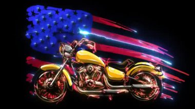 Amerikan bayrağı taşıyan klasik Amerikan helikopter motosikleti.
