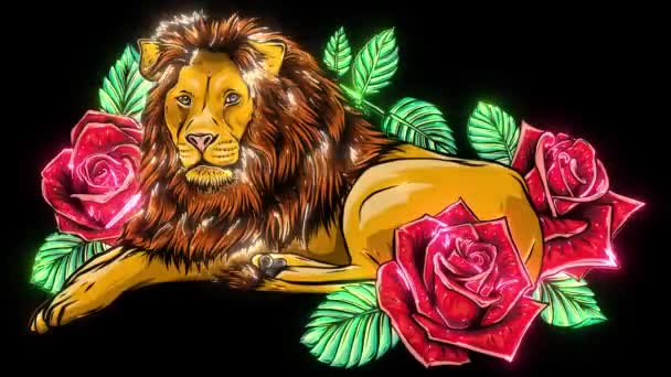 La tête d'un lion dans un ornement de fleurs vidéo — Video