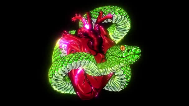 Snake and heart tattoo. Symbol of love, envy, evil — Stock Video