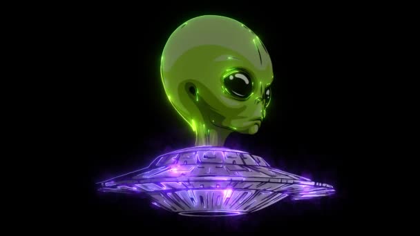 Alien est assis dans un saucer.Hand volant dessiné style.Space vidéo scientifique — Video