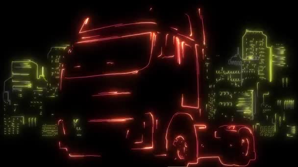 Tecknad sopbil lastbil isolerad på stadens bakgrund. video — Stockvideo
