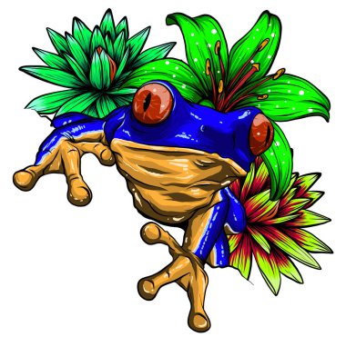 tropical Frog with flowers vector illustration image clipart
