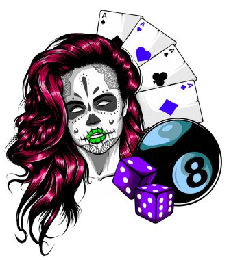Kumarhane Oyunları - Poker, El Çizimi Çizimi Vektör illüstrasyonu.