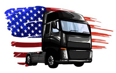 Klasik Amerikan Kamyonu. Amerikan bayrağıyla vektör illüstrasyonu
