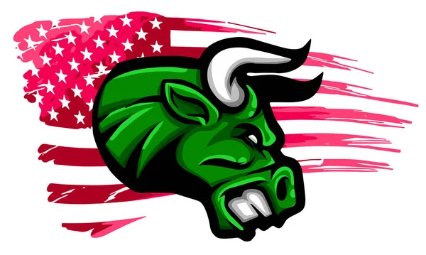 Toro enojado, logo, símbolo americano vector de la bandera — Vector de stock