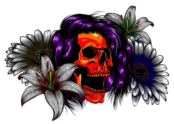 Mujer floral Cráneo vector ilustración diseño arte — Vector de stock