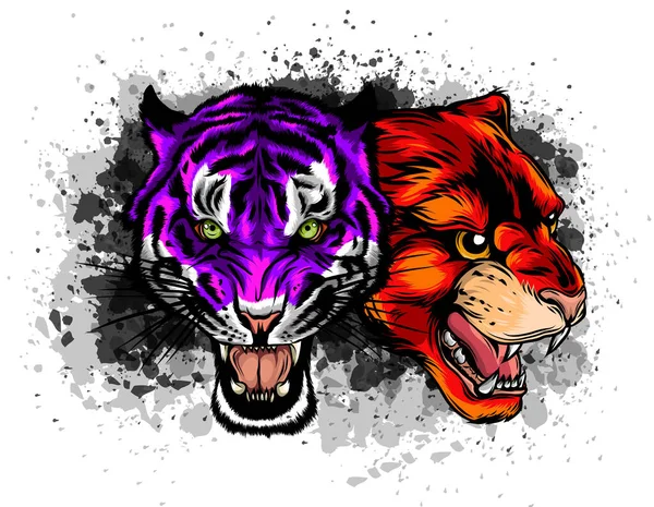 Set de Tigre de Gato y León Vector e Icono — Vector de stock