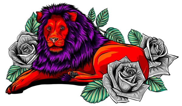 Vettore Illustrazione di leone balzante arrabbiato. arte — Vettoriale Stock