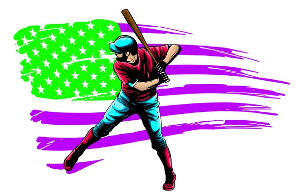 Výkonný Baseball Hitter Levoruký vektor ilustrace — Stockový vektor