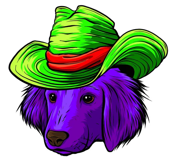 Vector de dibujos animados serios perro hipster Labrador Retriever en un sombrero de seda gris — Vector de stock