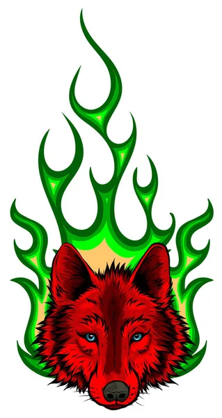 Lobo fogo flamejante logotipo vetor mascote Design — Vetor de Stock