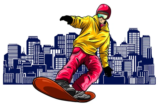 Vector de color silueta snowboarder diseño ilustración de arte — Vector de stock