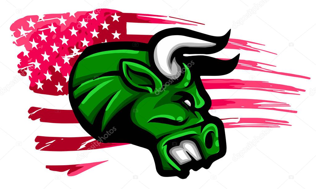 Angry bull, logo symbol american flag