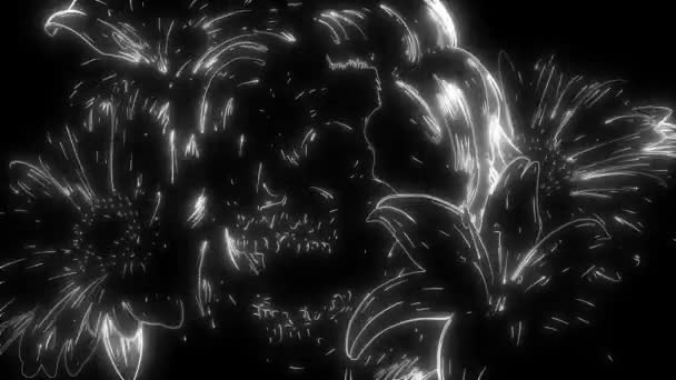 Animação de um crânio com flor e que ilumina — Vídeo de Stock
