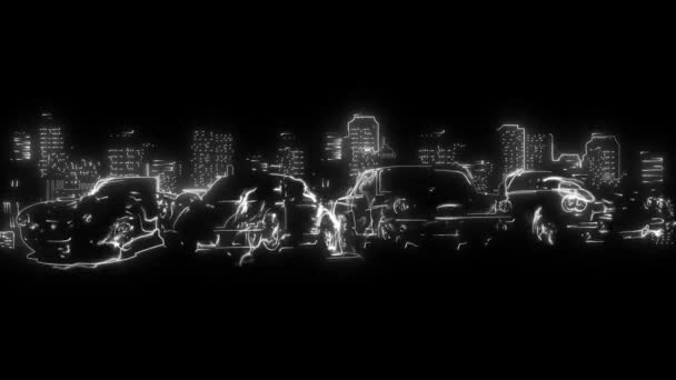 Animation eines Autos mit Stadt und die leuchtet — Stockvideo