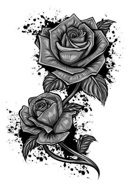 Imagem monocromática vetorial de rosas em estilo retro. Lineart desenhado à mão. Vetor . —  Vetores de Stock