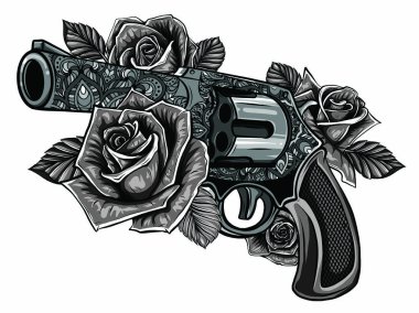 Üç güllü revolver colt dövmesi.