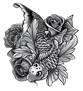 El çizimi Koi balığı ve su Japon yapımı.