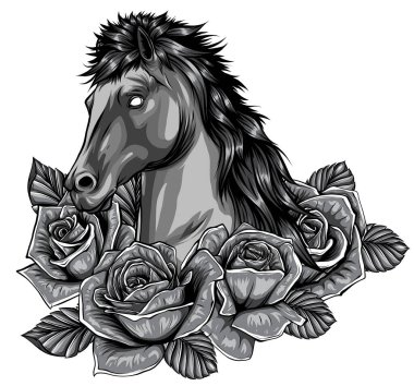 Beyaz arka planda koşan atın siluetinin tek renkli vektör çizimi