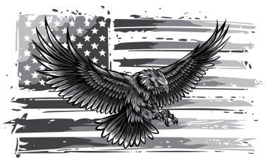 Amerikan bayrağı ve beyaz arkaplana karşı tek renkli vektör illüstrasyonu.