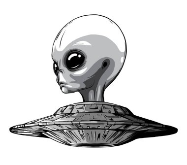 Tek renkli uzay uzaylıları. UFO simgesi. vektör illüstrasyon sanatı