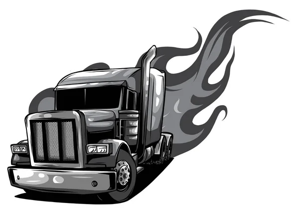 Vektor Cartoon Semi Truck. Vektor překreslení jedním kliknutím — Stockový vektor