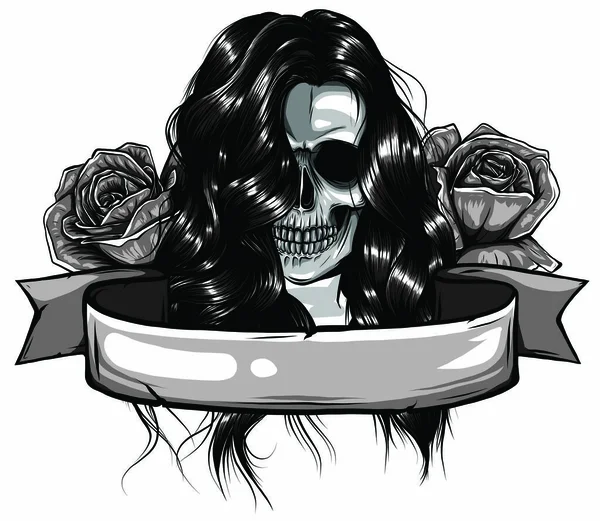 Chica de cráneo de azúcar vintage con rosas para el Día de los Muertos — Archivo Imágenes Vectoriales