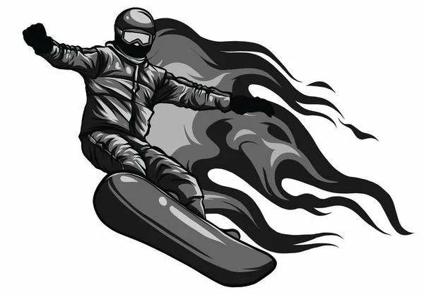 Winter sport, snowboarding - vector illustration of a young boy snowboarder doing a jump on a snowboard.