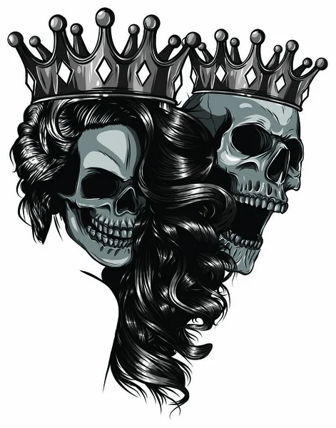骷髅王和女王病媒。爱情骷髅夫妇. — 图库矢量图片