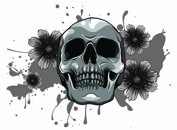 Crânio humano e coroa de flores. Los muertos. Ilustração vetorial. —  Vetores de Stock