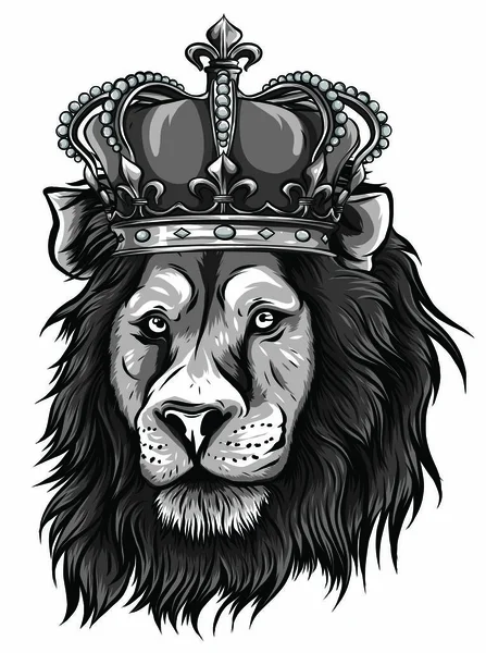 Vektor fekete-fehér tetoválás király oroszlán illusztráció — Stock Vector