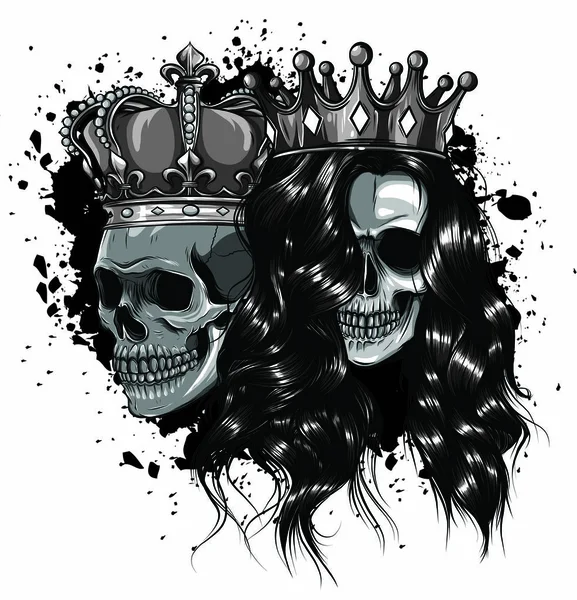 Skull βασιλιάς και βασίλισσα διάνυσμα. Ερωτικό ζευγάρι κρανίων. — Διανυσματικό Αρχείο