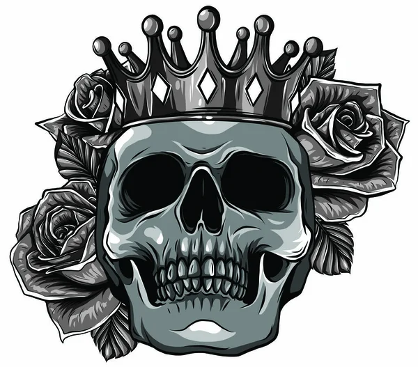 Ilustración vectorial cráneo de muerte humana en corona con rosas — Archivo Imágenes Vectoriales